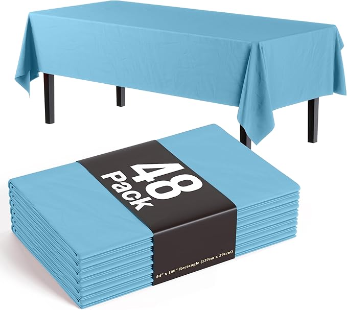 Exquisite Sky Blue Tablecloths for Rectangle Tables 48 Pack Plastic Table Cloth Disposable 54" X 108" Sky Blue Table Cloths Rectangle Tablecloth Plastic Tablecloths Rectangular Party Supplies