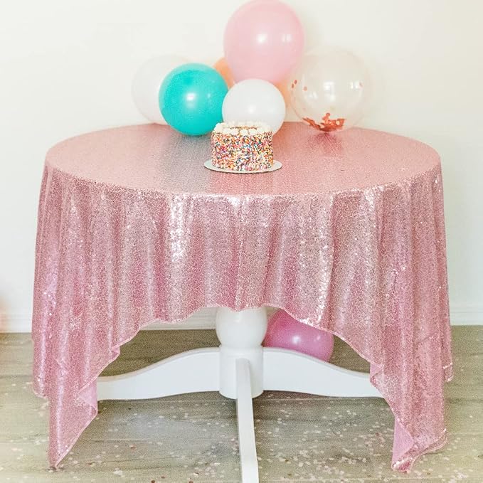 Poise3EHome Fuchsia Pink Sequin Tablecloth 50×50 Inch Square Sparkly Fabric Table Cover Overlay for Valentine Birthday Wedding Party Holiday Baby Shower Decoration