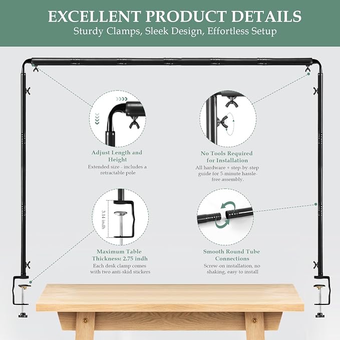 WellSign Over The Table Rod Stand with Clamps Adjustable 31"-110" Length 31"-64" Height, Table Balloon Arch Stand for Wedding Valentine Engagement Party, Black Table Arch Frame Hanging Decor Rod