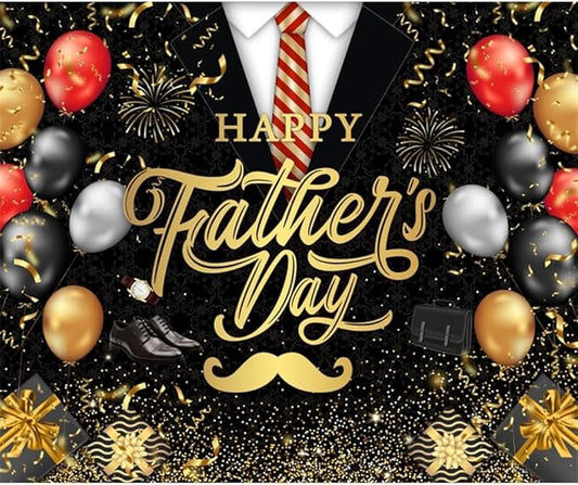 DASHAN 10x8ft Fathers Day Backdrop Happy Father's Day Party Decorations Banner Black Gold Father Backdrop for Photography Family Festival Background Photo Booth Props