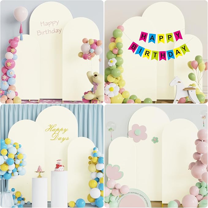 Wokceer Wedding Arch Backdrop Cover Set of 3 Spandex Fitted Wedding Arch Stand Covers for Round Top Chiara Backdrop Stands Cover for Birthday Party Ceremony Banquet Decoration 4ft,5ft,6ft Ivory
