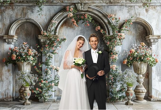 Baocicco 15x10ft Flower Castle Wall Photography Background Vintage Arch European Palace Victoria Wall Backdrop Women Themed Party Birthday Decorations Bridal Shower Ceremony Engagement Photoshoot