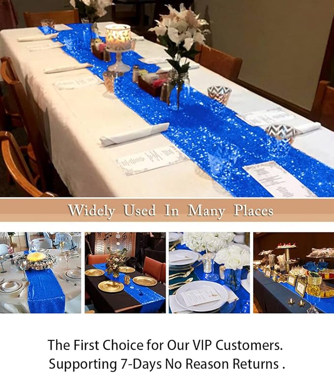 ShinyBeauty Royal Blue Table Runners Pack of 10 12in x 108in Sequin Table Runner 108 Inches Long Outdoor Runner for Table Sequence Table Runner for Birthday Party Banquet(12"x108" 1PC Royal Blue)