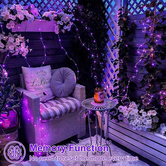 QITONG 4 Pack Solar Fairy Lights, Each 33ft 100 LED Purple Halloween String Light Outdoor Waterproof, 8 Modes Silver Wire Christmas Twinkle Mini Lights