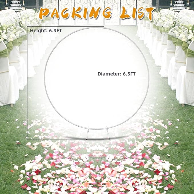 Round Backdrop Stand Circle Arch, 6.5ft White Metal Balloon Arch Kit for Party Decoration Wedding Arch Flower Ring Stand