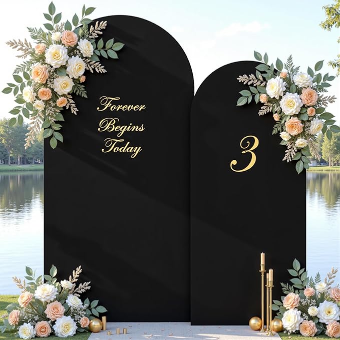 Black Arch Cover 7.2 and 6ft Black Arch Backdrop Cover Set of 2 Spandex Wedding Arch Stand Covers for Birthday Party Baby Shower Bridal Shower Wedding Ceremony Banquet Photo Background Decorations