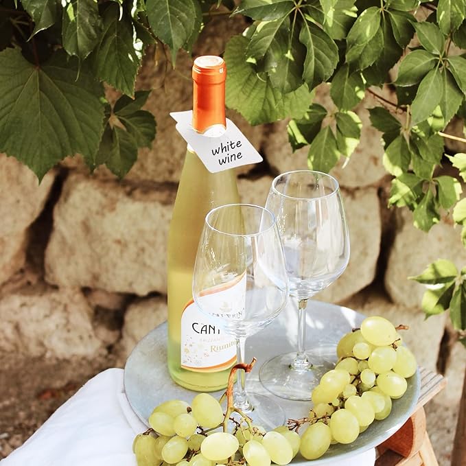 500 PCS Wine Bottle Tags for Cellar Collection, Wine Labels Plastic PVC Wine Hanging Labels Reusable Wine Tags for Bottles Name, Year, Tasting Notes Wine Racks Marker, Double Sided, White