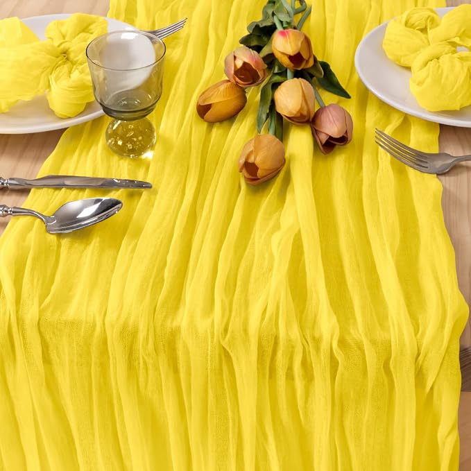 MLMC 2 Pack Yellow Table Runner 10ft Rustic Summer Cheesecloth Table Runner Gauze Cheese Cloth Centerpiece Decororations 35x120 Inches for Wedding Baby Shower Outdoor Picninc Decor