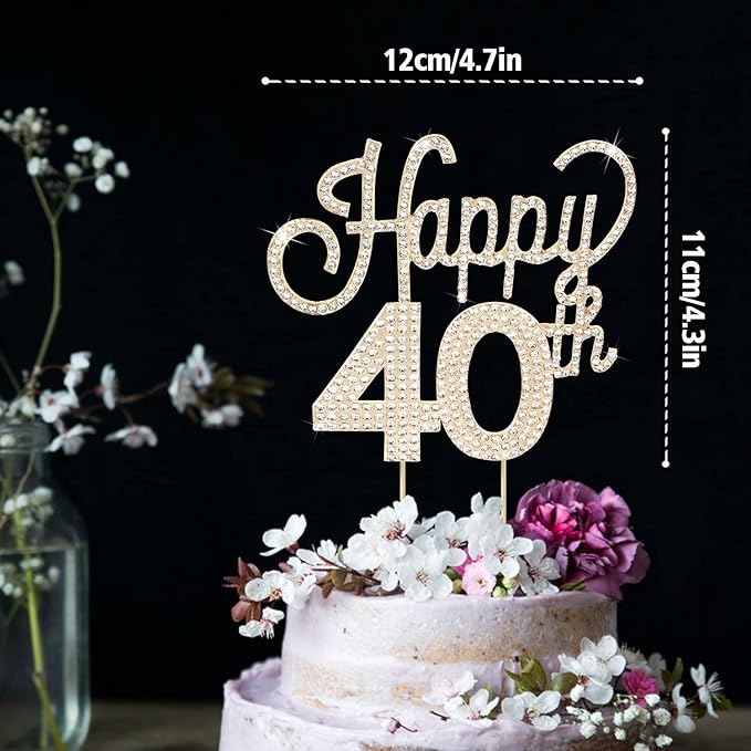 LINGTEER Happy 40th Birthday Gold Rhinestone Cake Topper - Cheers to 40th Birthday Forty Years Old Anniversary Party Cake Centerpieces Topper Decorations Gift Sign.