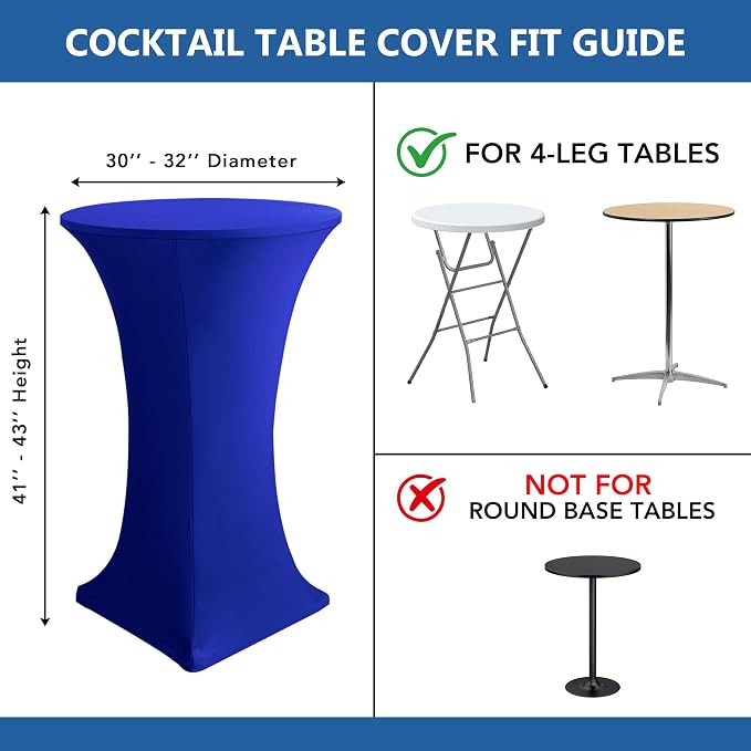 Cocktail Table Covers-Spandex Round High Top Table Cloths 8 Pack 32x43 Inch-Royal Blue Stretch Fitted Bar Tall Tablecloth for Pub Bistro Highboy Party Event Banquet Height Satnding Tables