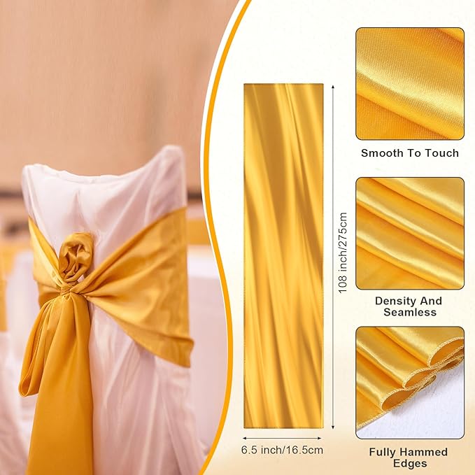 Lounsweer 50 Pcs Folding Chair Cover Set with 25 Stretch Spandex Slipcovers 25 Satin Chair Sashes Bows Ribbon Washable Banquet Protector for Wedding Event Party(White, Gold)