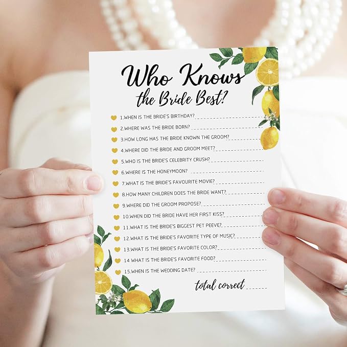 Lemon Bridal Shower Game with Bride to Be Sash-Set of 6 Activities Lemonade Bridal Shower Bachelorette Before Wedding for 50 Guests- 300 Cards 50 Per Game