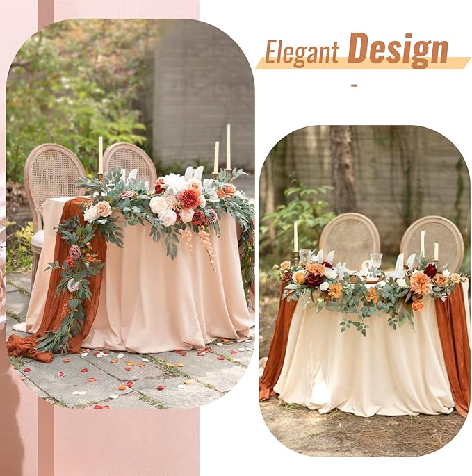 Showgeous 10 Pack Terracotta Cheesecloth Table Runner, 10FT Long Semi-Sheer Boho or Rustic Gauze Table Runner Wedding Table Decor for Wedding Arch Draping Bridal Shower Holiday Party