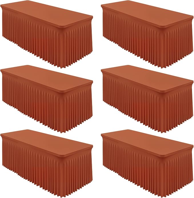 6 Packs Terracotta Spandex Table Cloths 8 Foot, Fitted Stretch Table Cover with Skirt 30x96 Inch, Wrinkle-Free Floor Length Tablecloths Rectangular for Weddings Parties Banquets Events Decorations