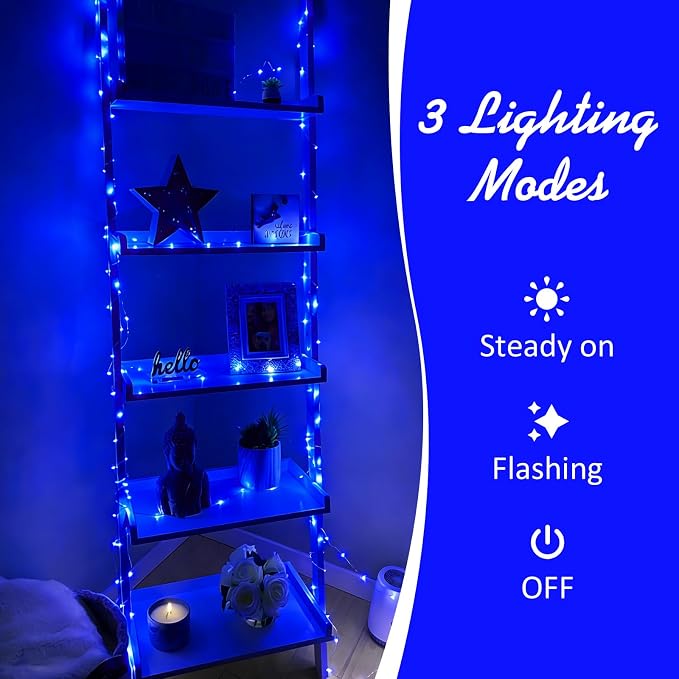 QITONG Blue Fairy Lights Battery Operated, 4 Pack Each 16ft 50 LED Outdoor String Lights, Silver Wire Mini Twinkle Light Indoor