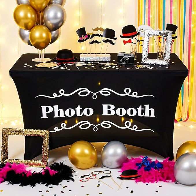 Gilprop Photo Booth Table Cloth Photo Booth Props Accessories Rectangle Tight Table Background for Indoor Outdoor Party Photography Decoration Graduation Wedding Birthday Bachelorette(Stylish,4ft)
