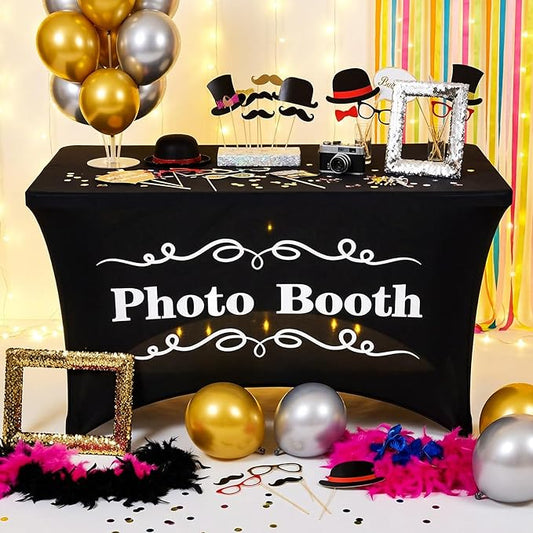 Gilprop Photo Booth Table Cloth Photo Booth Props Accessories Rectangle Tight Table Background for Indoor Outdoor Party Photography Decoration Graduation Wedding Birthday Bachelorette(Stylish,4ft)