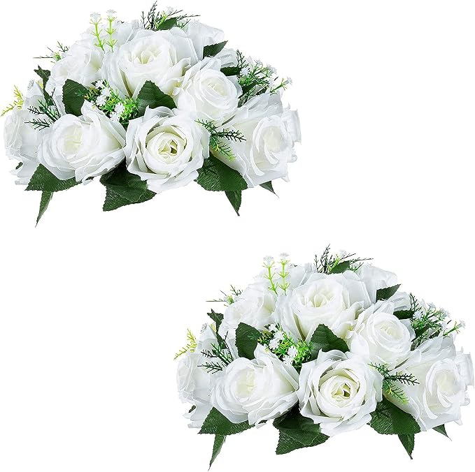 Sziqiqi Pack of 2 Fake Flowers, Silk Rose Flowers, Suit for Wedding/Party Centerpiece Road Lead Flower Rack Decorations, 2 Pieces