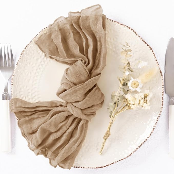 DeZerlor 12 Pack Nude Cheesecloth Napkins Spring Cloth Napkins Set of 12 Coffee Dinner Napkins Bulk 21x21 Inches for Wedding Bridal Shower Baby Shower Parties