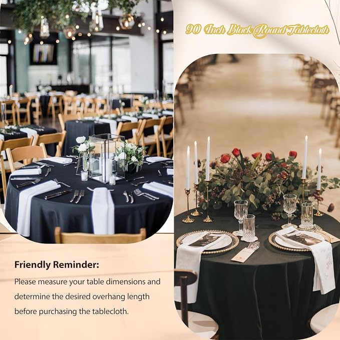 10Pack Black Round Tablecloth 90 Inch, Polyester Fabric Round Table Cover, Stain & Wrinkle Resistant Washable Table Cloth for Wedding, Party, Banquet, Dining Decor