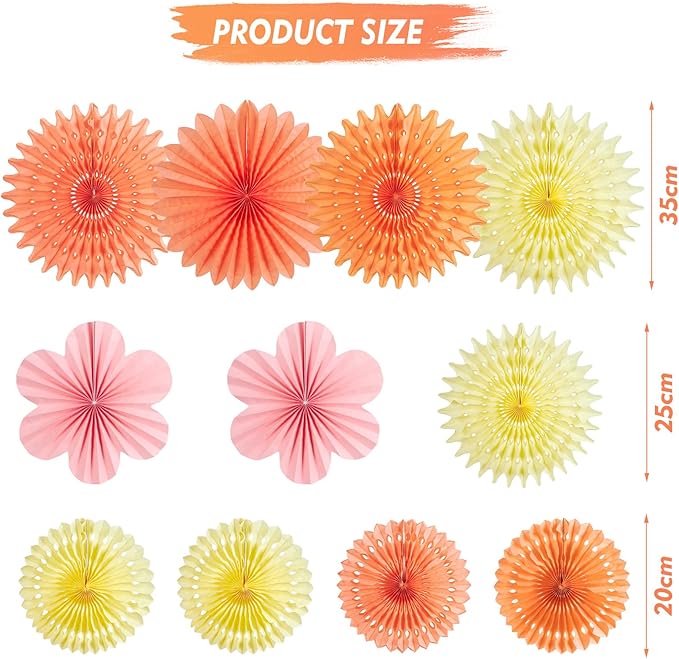 11 PCS Paper Flowers Decorations for Wall Orange Pink Paper Fans Floral Hanging Decoration for Backdrop Birthday Classroom Baby Shower Wedding Bridal Bachelorette Party Decor