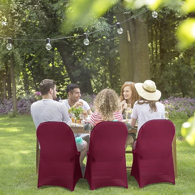 Babenest Spandex Folding Chair Covers Upgraded 10 PCS Universal Stretch Washable Fitted Chair Slipcovers Protector for Wedding, Holidays, Banquet, Party, Celebration (Burgundy)