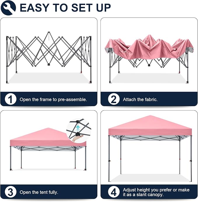 COOSHADE Durable Easy Pop Up Canopy Tent 10x10Ft, Pink