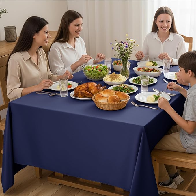 6-Pack Navy Blue Tablecloths for Rectangle Tables, 60 x 102 Inches, Stain-Resistant Polyester Fabric for 6 Foot Tables - Washable Table Covers for Weddings, Banquet, Birthday, Parties, Events