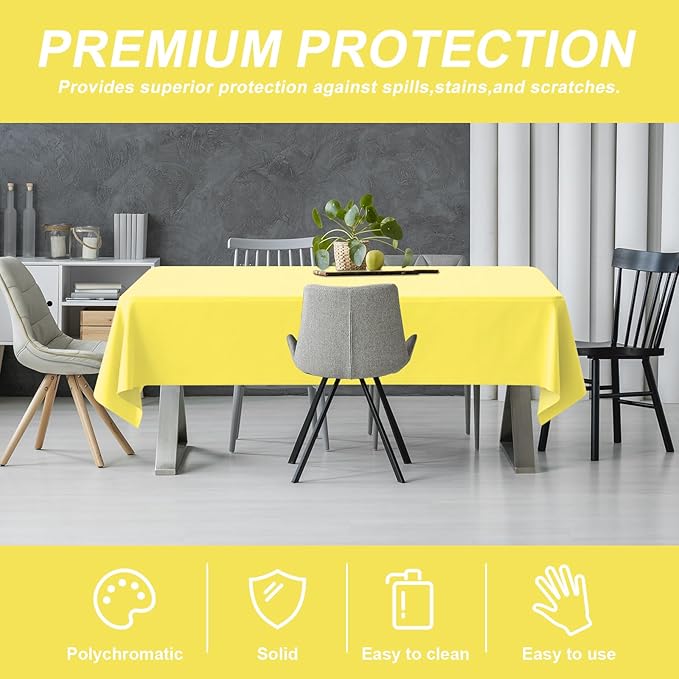 54IN X 320FT Plastic Table Cover Roll with Cutter Box, Cut to Size Plastic Table Cloths for Parties, Birthday, Disposable Tablecloth Roll for All Shape Tables (Light Yellow, 54 Inch X 320 Feet)