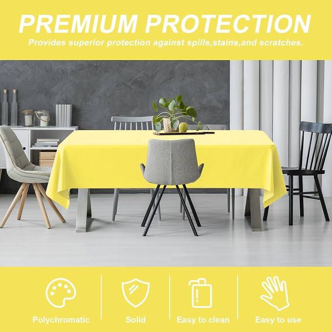 54IN X 160FT Plastic Table Cover Roll with Cutter Box, Cut to Size Plastic Table Cloths for Parties, Birthday, Disposable Tablecloth Roll for All Shape Tables (Light Yellow, 54 Inch X 160 Feet)