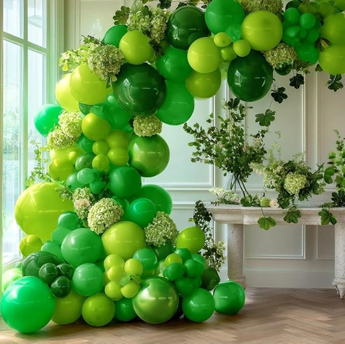 Green Balloon Garland Double Stuffed Dark Lime Green Emerald Metallic Arch Kit For Dinosaur Birthday Jungle Summer Forest Themed Party Decoration