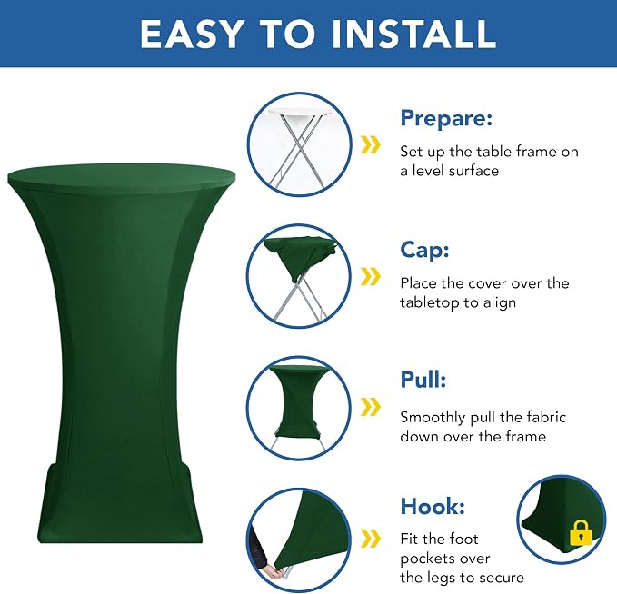 Cocktail Table Covers-Spandex Round High Top Table Cloths 6 Pack 32x43 Inch-Hunter Green Stretch Fitted Christmas Tablecloth for Pub Bistro Highboy Party Event Banquet Height Satnding Tables