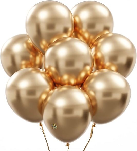 AFTERLOON® Biodegradable Balloons 24 pcs Chrome Champagne Gold 12 Inch, Metallic Thickened Extra Strong Latex Helium Float, Colorful Bulk Color ballon baloon Globos Para Decoration De Fiestas Kids