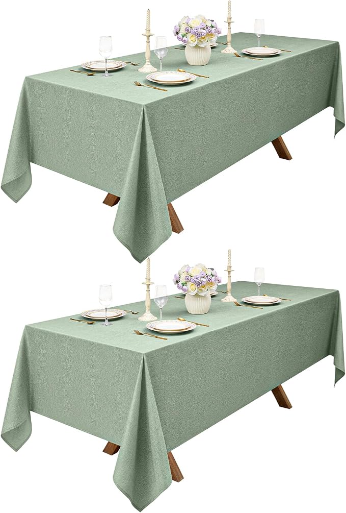 Decorelia Sage Green Waterproof Table Cloths for 4 Ft Rectangle Table-2 Pack, Washable Polyester Rustic Cloth Rectangular Table Cloth Cover for Wedding,Outdoor,Events,Party,Banquet, Dining, 60x84 Inch