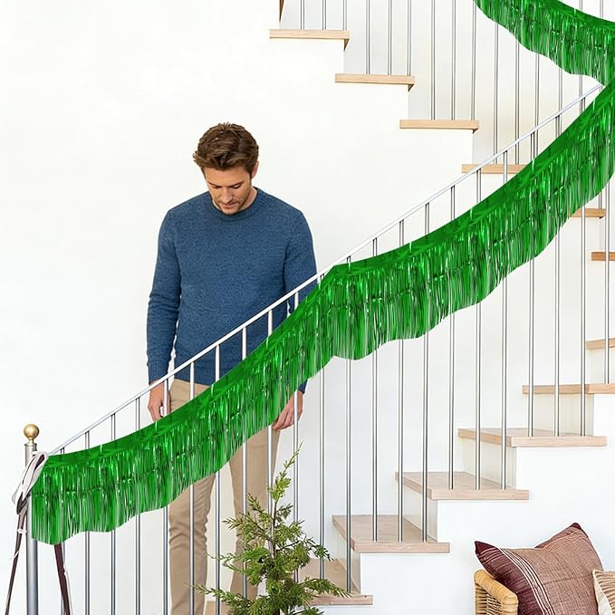 LOLStar Green Foil Fringe Tinsel Garland, Tinsel Streamers Banner, 6 Pack | 60Ft Tinsel Streamers, Shiny Green Tinsel Fringe Banners for St Patrick's Day, Parade Float, Christmas Party Decor