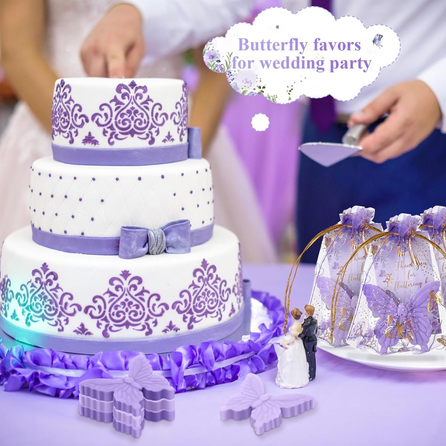 Dunzy 30 Sets Butterfly Theme Baby Shower Favors for Guests Butterfly Soap Favors with Thanks You Cards Gift Bags Gender Reveal Baptism Party Decorations Wedding Bridal Souvenirs (Purple,Light Purple)