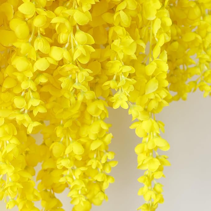 mizii 6Pcs Yellow Wisteria Hanging Flowers 48" Silk Wisteria Artificial Flowers Garland Vines Fake Hanging Flowers Decoration for Wedding Flower Wall Backdrop Centerpieces Party Room Decor (Yellow)