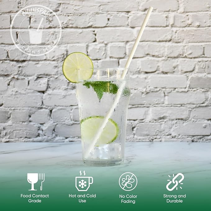 10 Inch Long Paper Drinking Straws, 0.24" Diameter - White, 100 counts