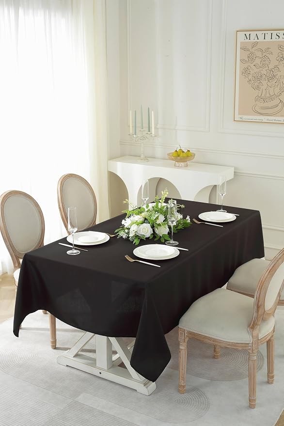 5 Pack Rectangle Tablecloth, 60 x 84 Inch Black Polyester Fabric Washable Tablecloth for Home, Party, Wedding or Restaurant Use