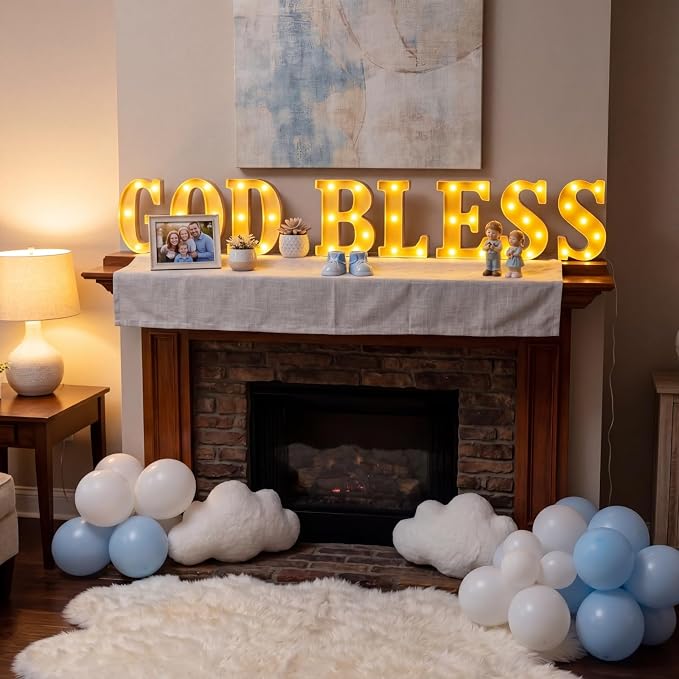 Honoson 8 Pcs First Communion Decorations God Bless Lights up Sign Table Lights Decorations for First Communion Christening Baptism Party Baby Shower Supplies
