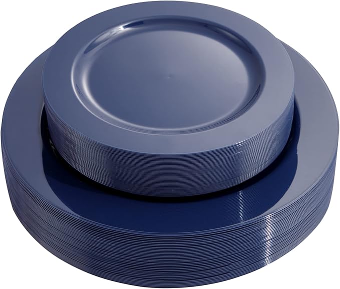 FLOWERCAT 60PCS Blue Plastic Plates - Heavy Duty Blue Plates Disposable (10.25" & 7.5") - serve for 30guest Birthday Party/Wedding/4th of July