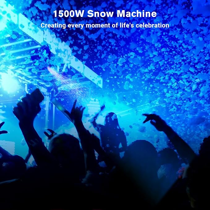 1500W Snow Machine: 9 LEDs Light - Wired & Wireless Remote Control- 7 Color Lights Effect - Snowflake Maker for Outdoor Party Wedding Stage Backyard Events