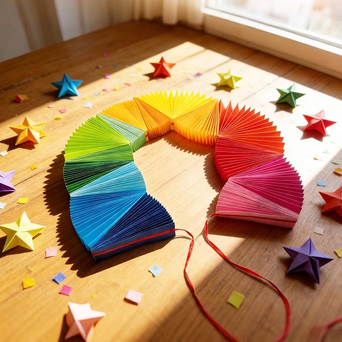 Rainbow Paper Fan Garland - Set of 4 Reusable Party Decorations for Birthday, Baby Shower, Bachelorette, Wedding, 1.6m Each, Easy Hang Backdrop Decor (4 Pack)
