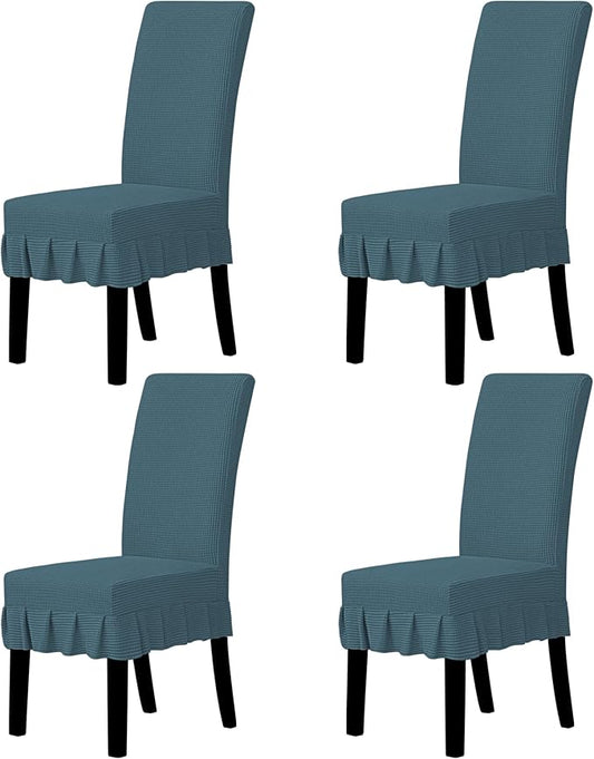 Easy-Going Dining Chair Covers Stretch Parsons Chair Slipcover with Skirt Chair Covers for Dining Room Restaurant Banquet (4 PCS, Bluestone)
