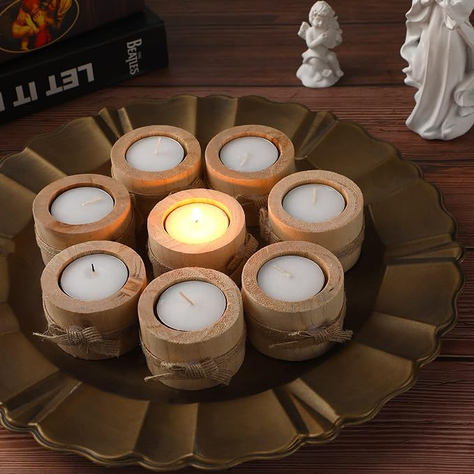 Ctosree Rustic Wedding Favors for Guests Bulk Wooden Tea Lights Candle Holder Handmade Votive Candles for Farmhouse Wedding Baby Shower Favors Party Table Centerpieces Birthday Decoration(50 Pcs)