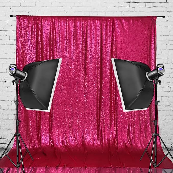 Eternal Beauty Hot Pink Sequin Backdrop, 8x8 Ft Glitter Background Curtains for Mother's Day Shimmer Photography Party Wedding Birthday Back Drop Decor