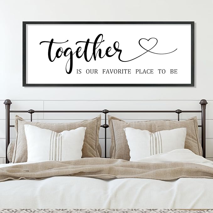 Couples Bedroom Decor Together is Our Favorite Place to Be Wall Art Sign | 40x15 Inch Black Wood Frame, Rustic Farmhouse Style, Above Bed Sign, Wedding Idea for Husband Wife, Ready to Hang