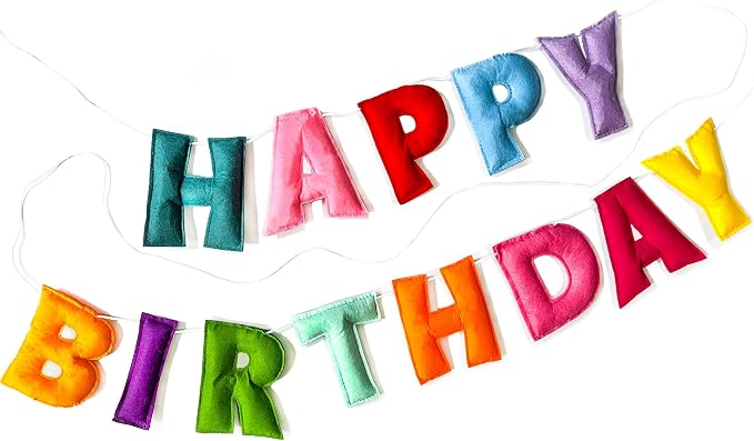 Pre-Strung Happy Birthday Banner - Felt Ball Garland, Rainbow Party Decorations, HAPPY BIRTHDAY Garland, Personalized Birthday Sign for Birthday Decor, Party Decor, Photo Prop (Colorful Happy Birthday Banner)