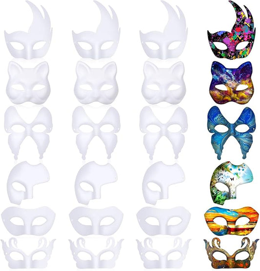 Leyndo 48 Pcs Paper Mache Masks Half Face White Masquerade Mask DIY Blank Mardi Gras Halloween Cosplay Party (Mixed Styles)