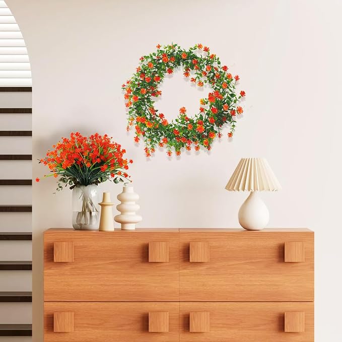 RECUTMS Faux Eucalyptus Garland Plant Fake Vines, Artificial Hanging Eucalyptus Leaves Greenery Vines Arch Kit Flower Green Garlands for Wedding Backdrop Wall Party Home Indoor Outdoor(Orange)